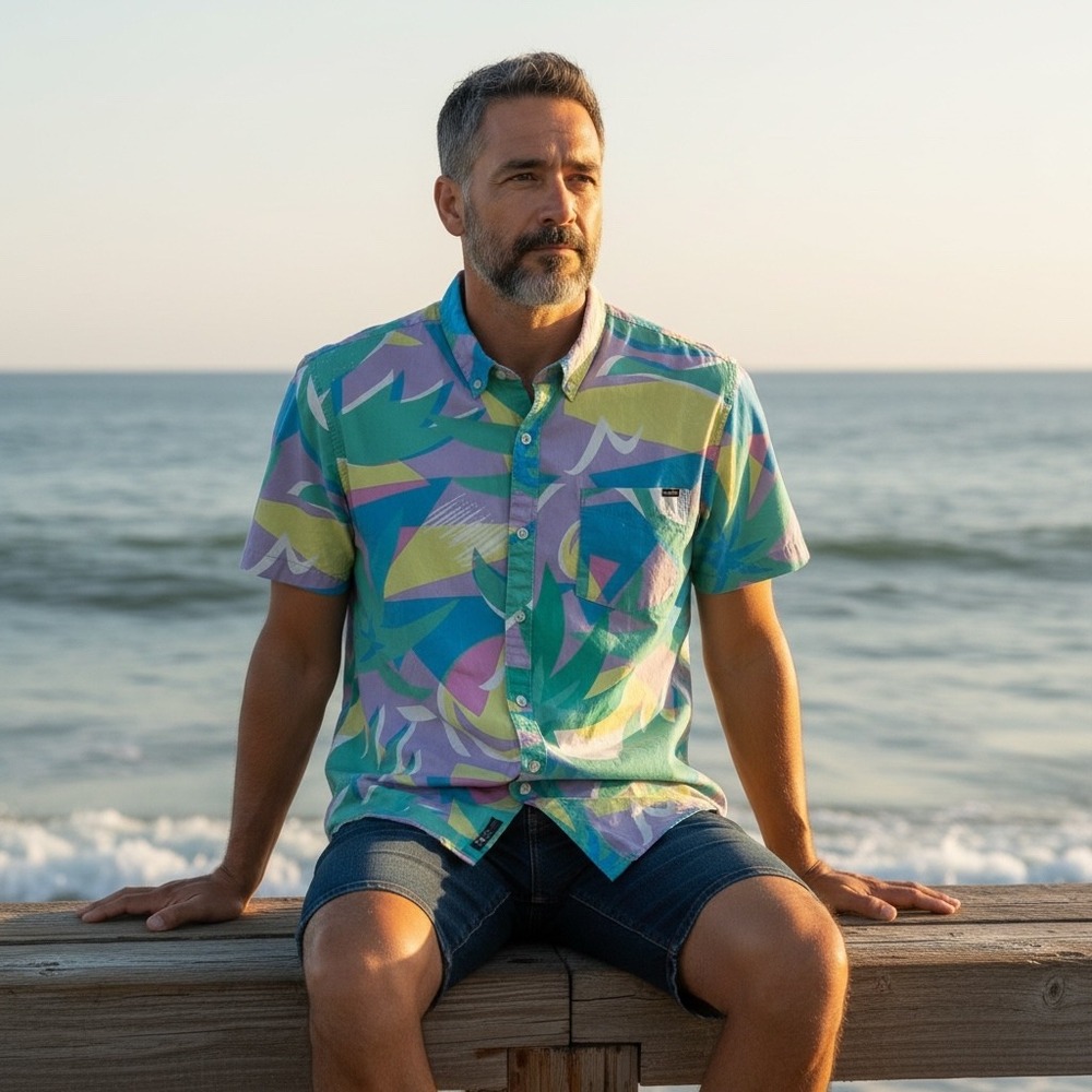 Chubbies Mens XXL Friday Shirt Short Sleeve Button Down Geometric Tropical Print